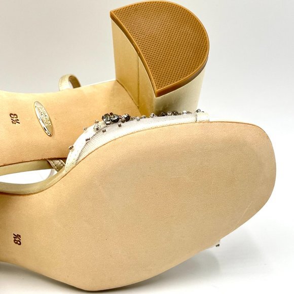 Badgley Mischka Size 8.5 Blaine Ivory Satin Jeweled Dress Sandals Heels Shoes - Picture 10 of 14